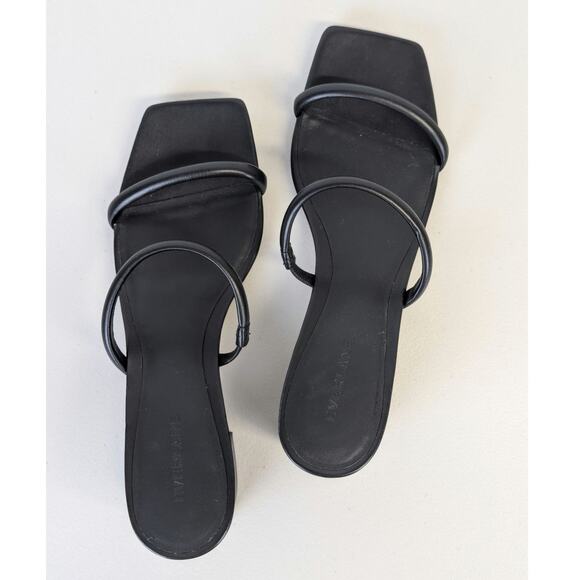 New Everlane Double Strap Heel Womens 10 Black Leather Going Out Square Toe Prom - Picture 1 of 6